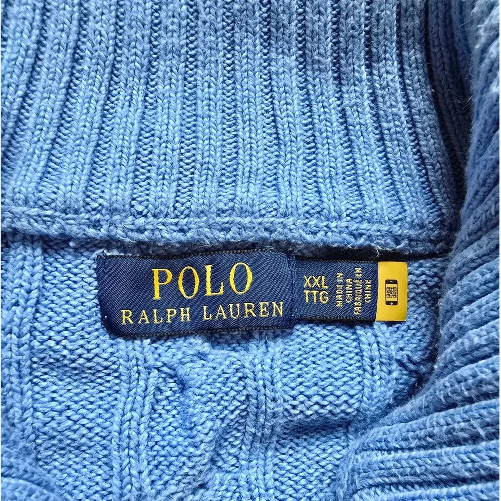 Polo Ralph Lauren Cable Knit Quarter Zip Sweater Mens XXL Blue Cotton Preppy